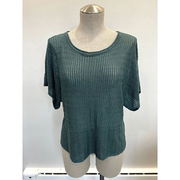 Eileen Fisher Short Sleeve Mesh Knit Top in Green Size S - Picture 1 of 5